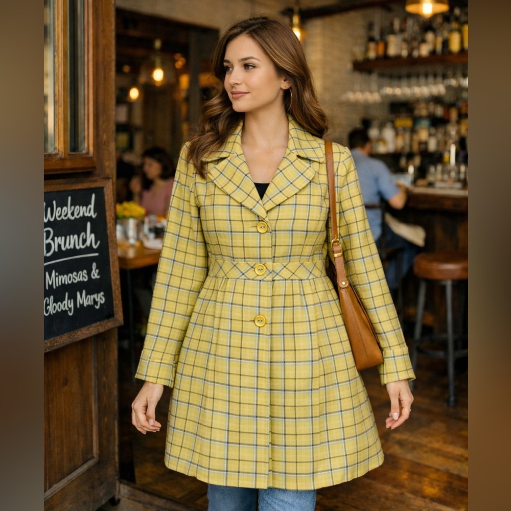 Susina From Nordstrom Lightweight Yellow Plaid Flannel Babydoll Coat, Size M